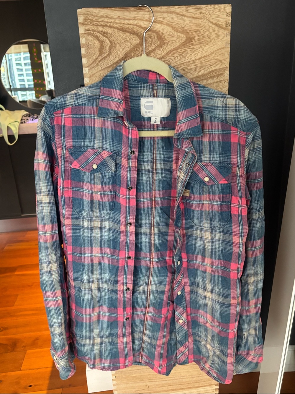 G-Star Blue and Pink Plaid Button-Down Shirt